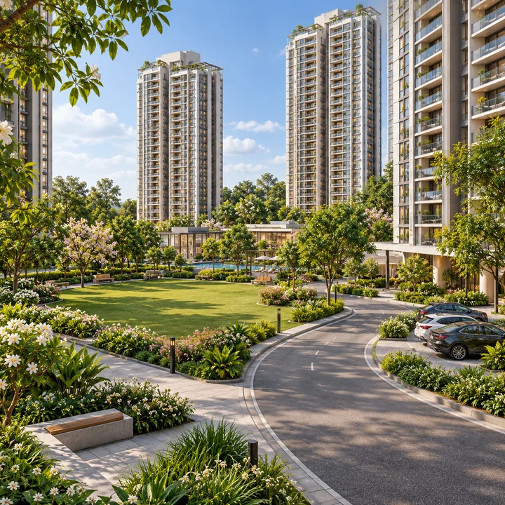 Prestige Bannerghatta Road open ground and internal road, artist's impression